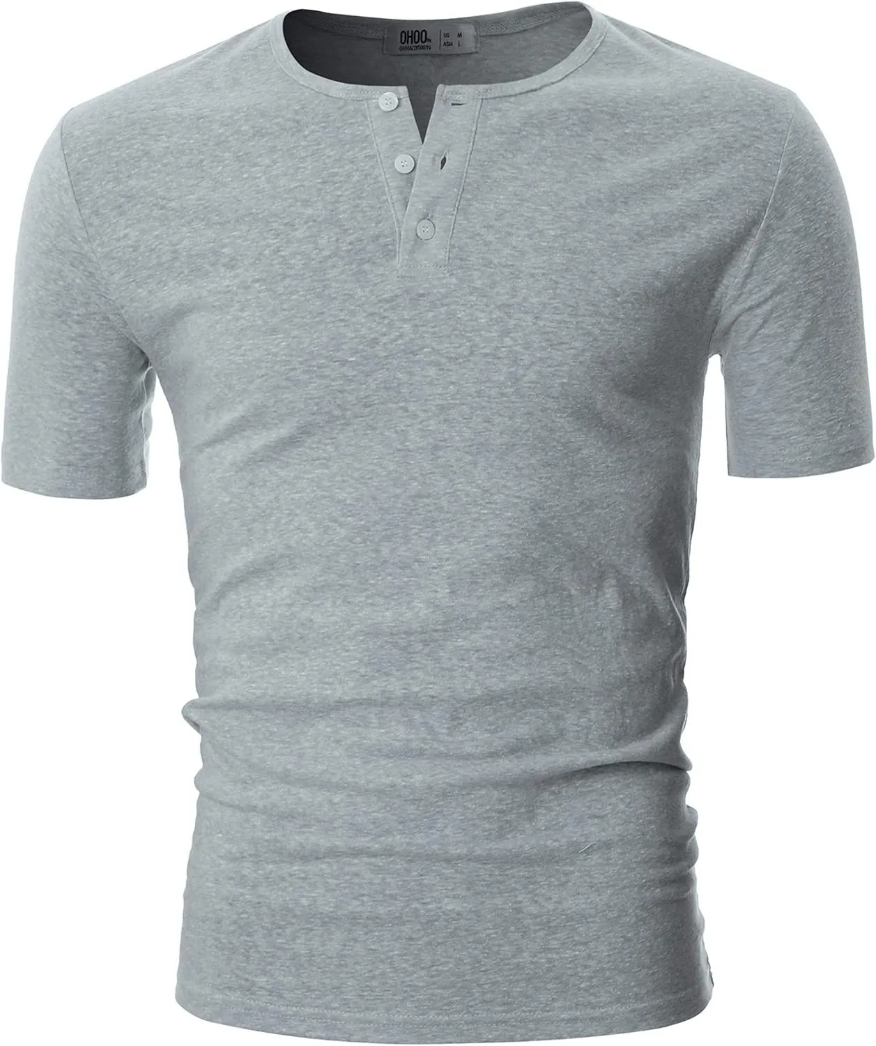 Ohoo Mens Slim Fit Casual Short Sleeve Placket Melange Color Fabric Cotton Henley T-Shirts
