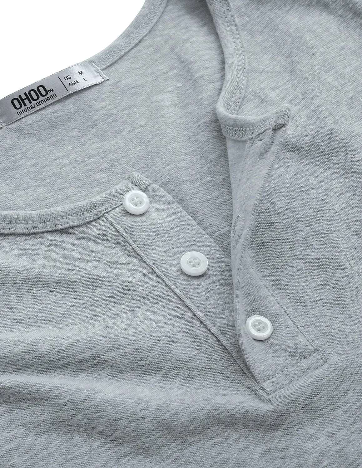 Ohoo Mens Slim Fit Casual Short Sleeve Placket Melange Color Fabric Cotton Henley T-Shirts