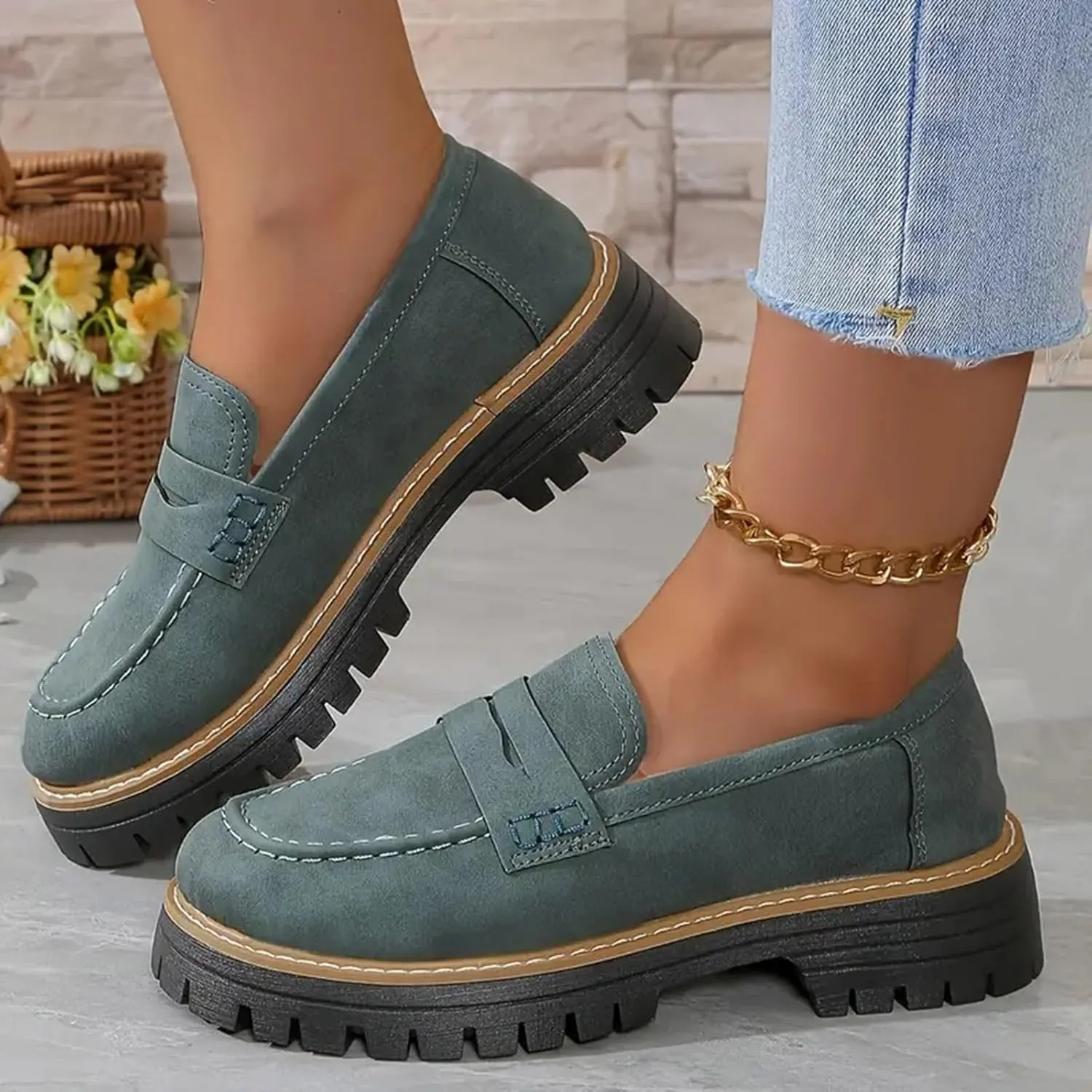 Orthoture-Orthopedic Platform Loafers Womens Round Toe Walking Shoes Platform Loafers Slip On Comfy Casual Fashion