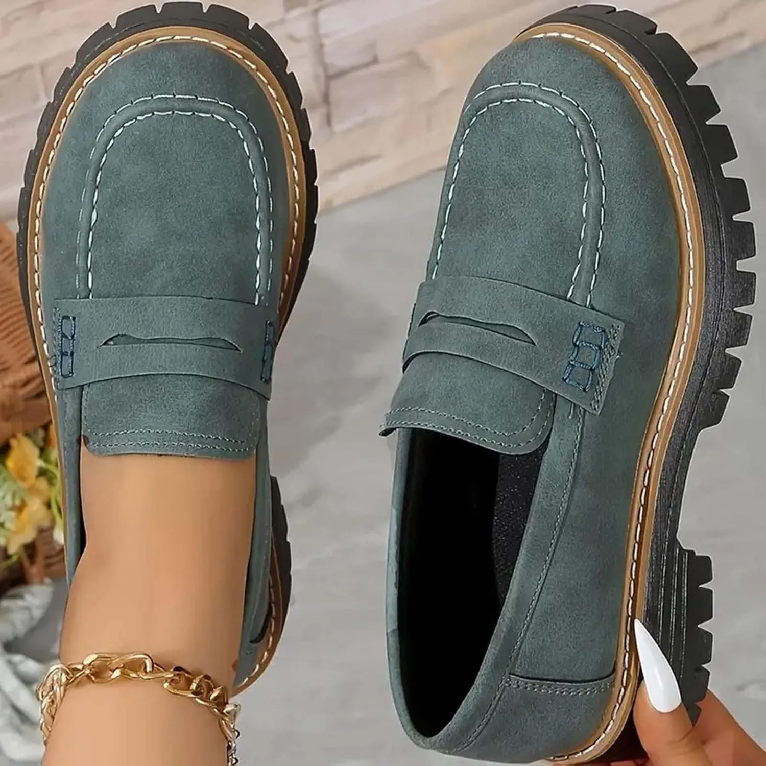 Orthoture-Orthopedic Platform Loafers Womens Round Toe Walking Shoes Platform Loafers Slip On Comfy Casual Fashion
