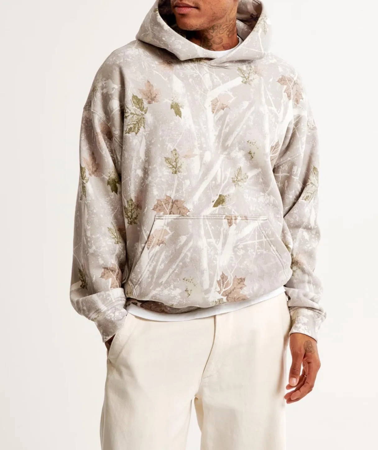 Oversize Camo Maple Leaf Branch Hoodies for Men Women Y2K Baggy Fleece Hooded Sweatshirt Pullover with Pocket