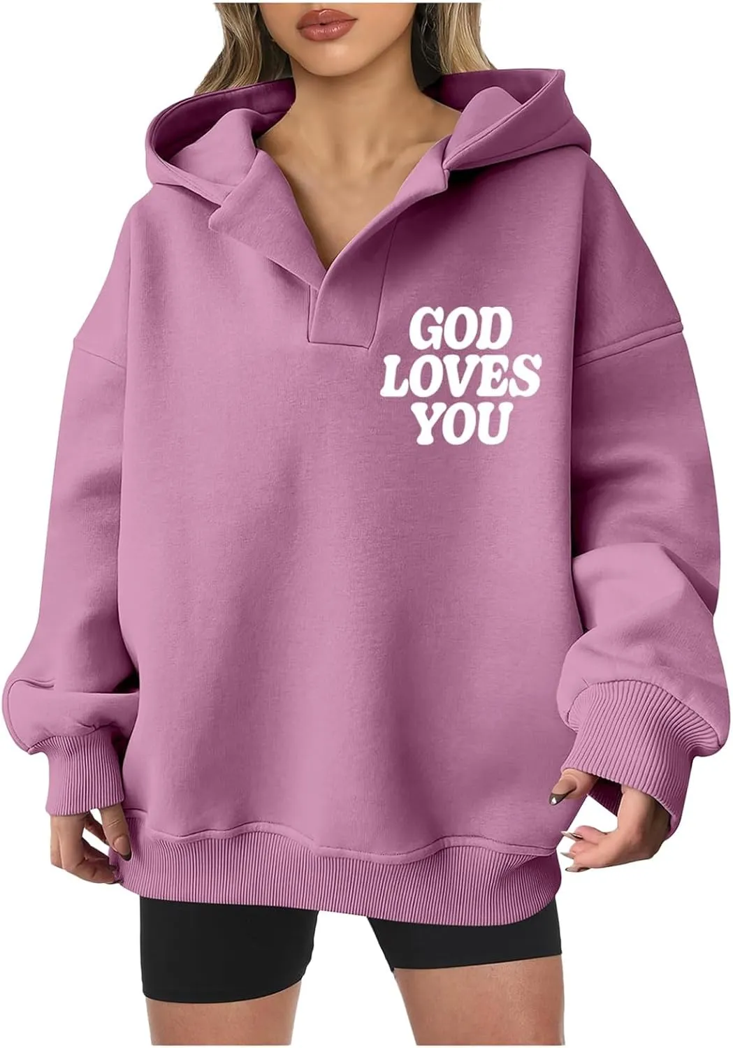 Oversized Hoodies for Women 2024 Long Sleeve V Neck Letter Printing Sweatshirts Fall Fashion Classic Athletic