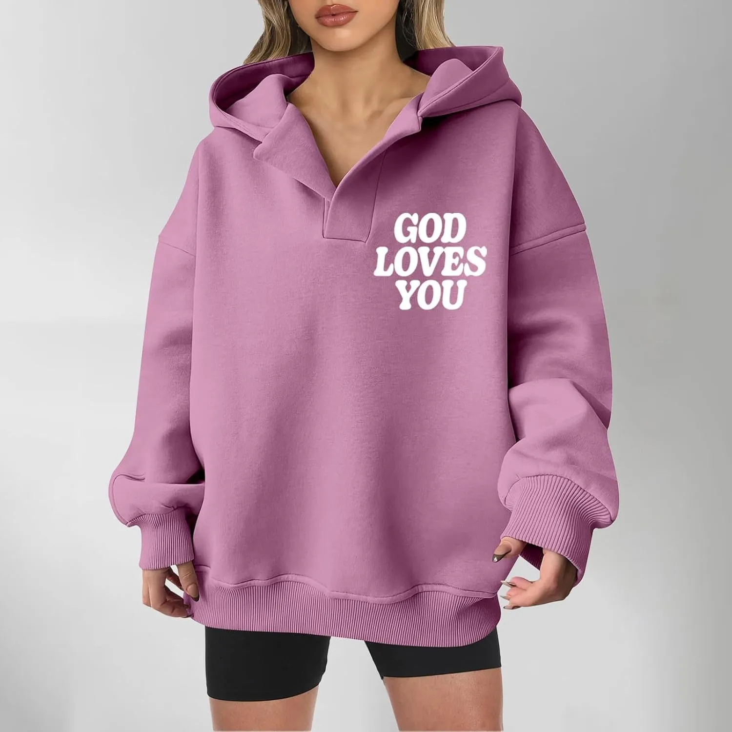 Oversized Hoodies for Women 2024 Long Sleeve V Neck Letter Printing Sweatshirts Fall Fashion Classic Athletic