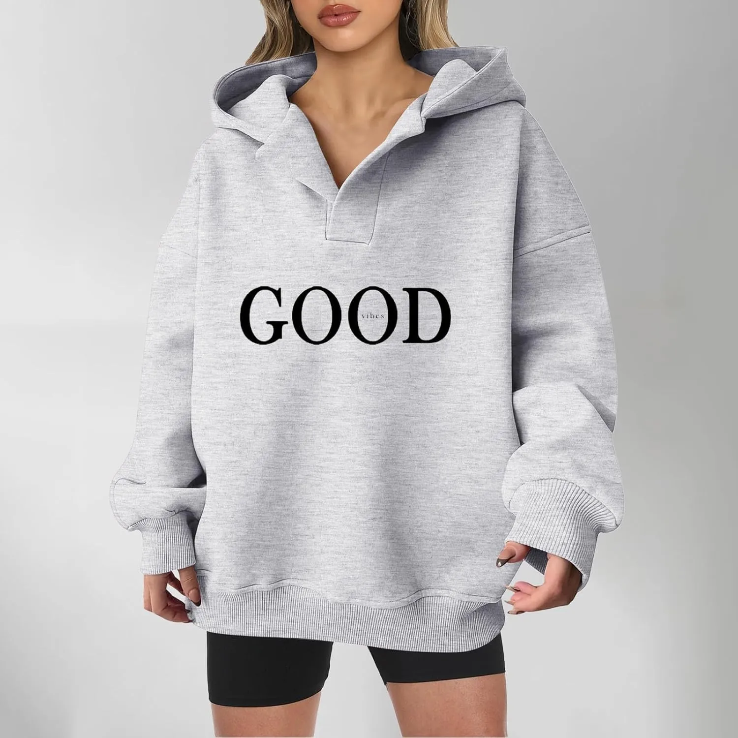 Oversized Hoodies for Women 2024 Long Sleeve V Neck Letter Printing Sweatshirts Fall Fashion Classic Athletic