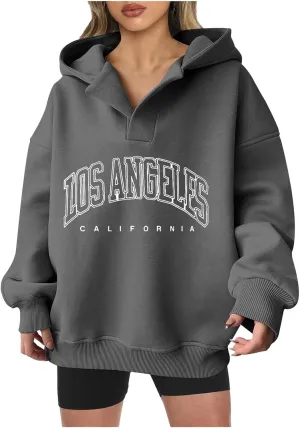 Oversized Hoodies for Women 2024 Long Sleeve V Neck Letter Printing Sweatshirts Fall Fashion Classic Pullover