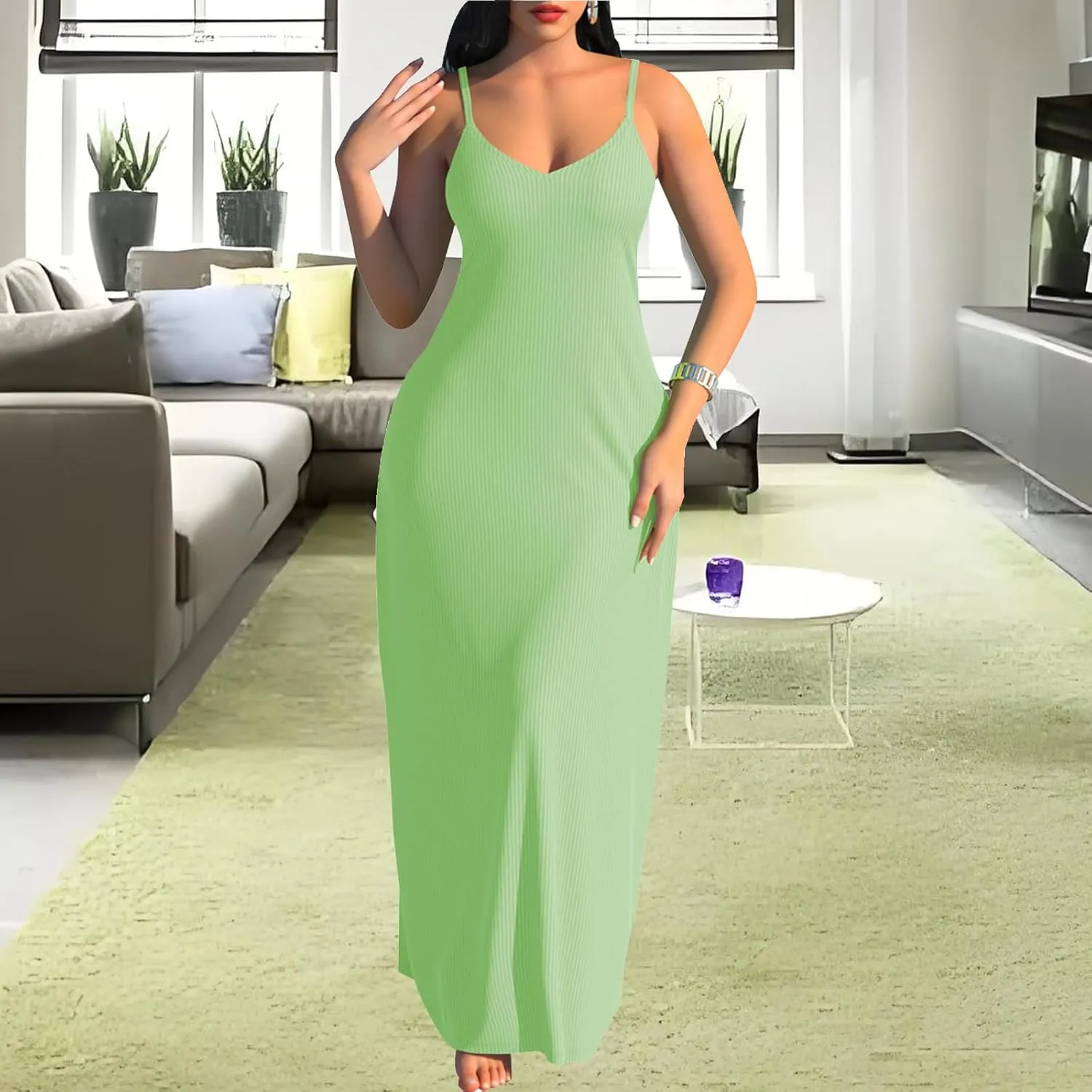 PaladMom Women's Summer Casual Sundress Sleeveless Maxi Dress Plus Size Loose Stripes Long Dresses with Pockets