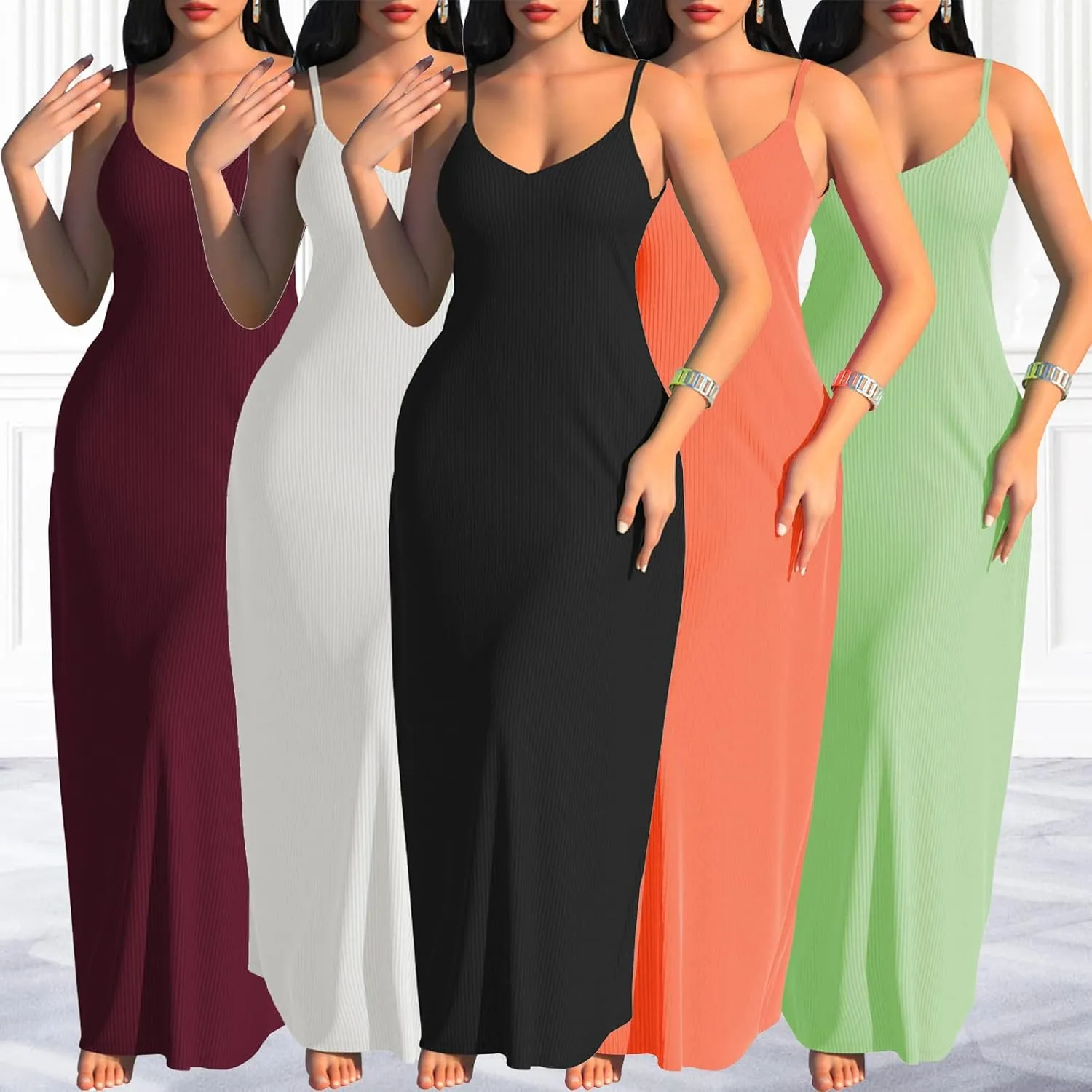 PaladMom Women's Summer Casual Sundress Sleeveless Maxi Dress Plus Size Loose Stripes Long Dresses with Pockets
