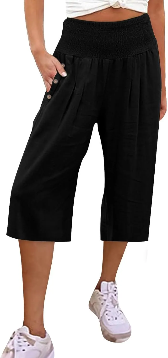 Pants for Women, Capri Pants Tummy Control with Pockets High Waist Wide
