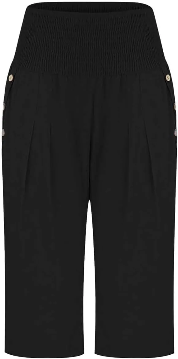Pants for Women, Capri Pants Tummy Control with Pockets High Waist Wide