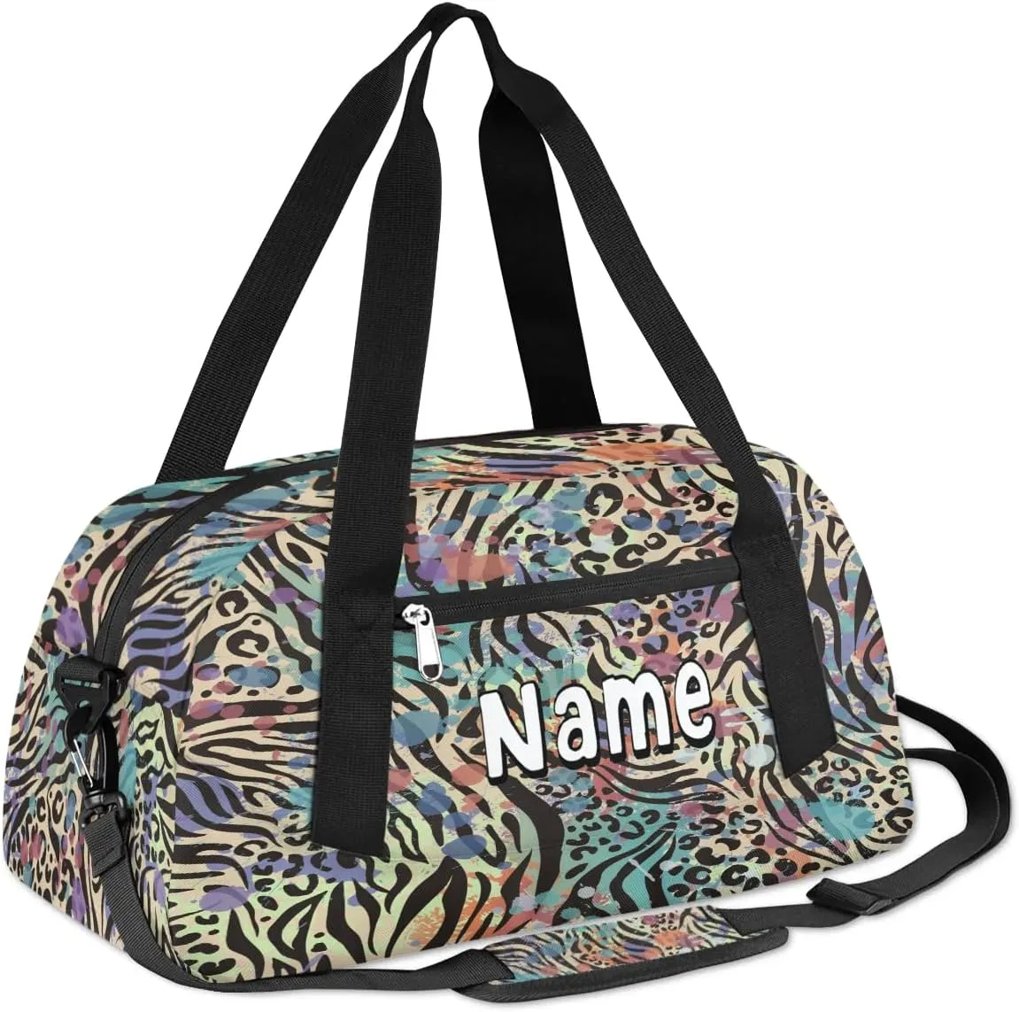 Personalized Kids Cool Animal Splatter Print Duffle Bag Little Girls Boys Teen Overnighter Travel Sport Gym Bag 18.5 Inch Weekender Carry On Shoulder Bag for Kids Sport Travel Camping