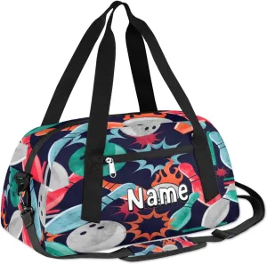 Personalized Kids Duffle Custom Bowling Duffel Bag for Little Boy Girls Teen Overnight Bag Mini Bowling Gym Duffle Bag 18.5 Inch Small Weekender Bag for Kids Travel Sport Duffle Bag
