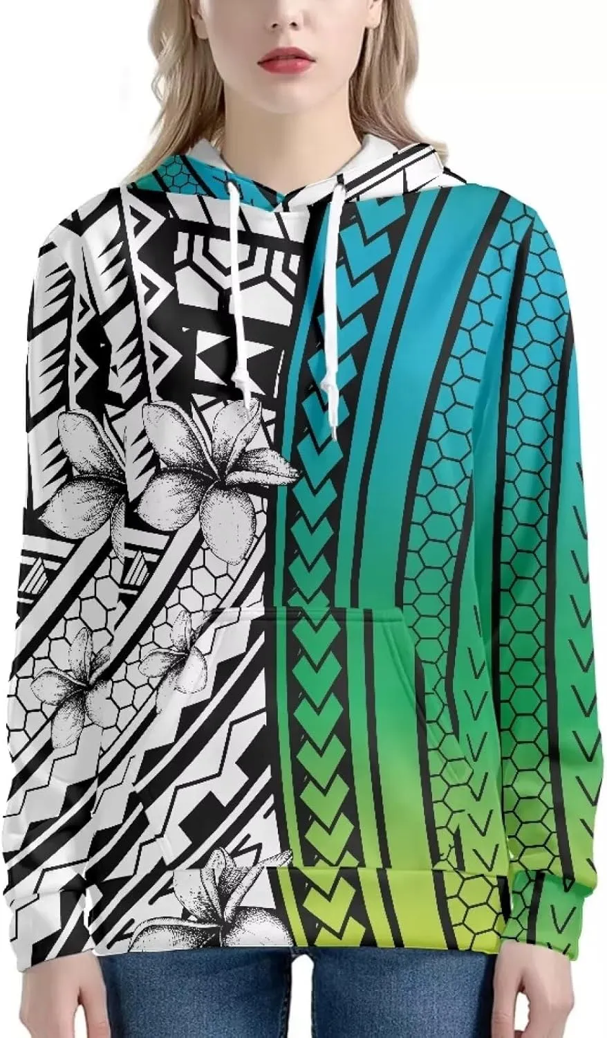 Polynesian Tribal Clothing Samoan Fijian Tapa Floral Print Hoodies Custom Women's Hoodies Sweatshirt for Women