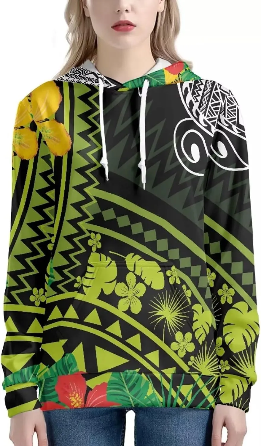 Polynesian Tribal Clothing Samoan Fijian Tapa Floral Print Hoodies Custom Women's Hoodies Sweatshirt for Women
