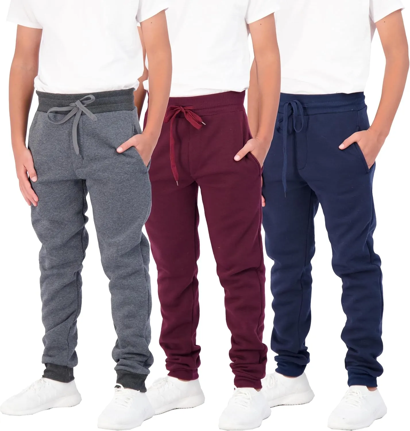 Real Essentials 3 Pack: Boys Cotton Active Fleece Jogger Sweatpants