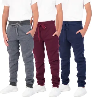 Real Essentials 3 Pack: Boys Cotton Active Fleece Jogger Sweatpants