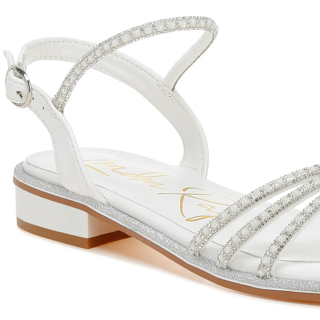 Rhinestone Pearl Detail Flat Sandals