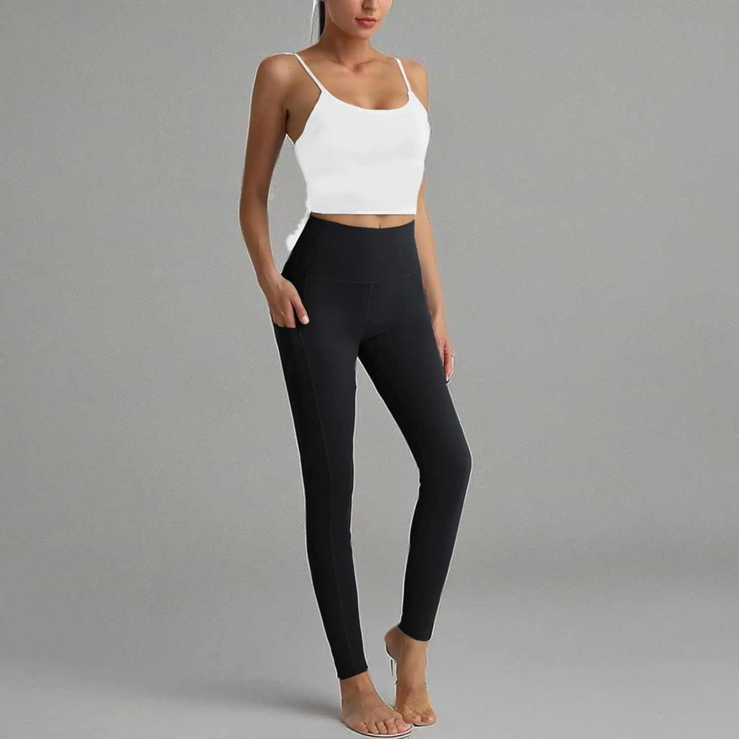 RIMLESS 7 Women's Leggings with Pockets High Waist Cotton Yoga Pants Workout Running Athletic Capris