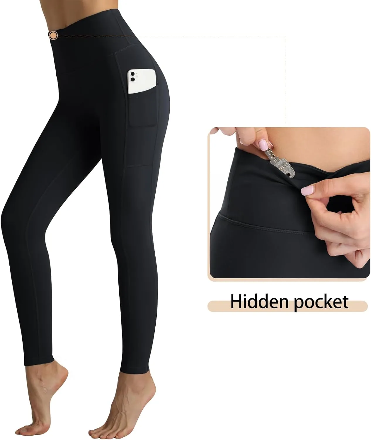 RIMLESS 7 Women's Leggings with Pockets High Waist Cotton Yoga Pants Workout Running Athletic Capris