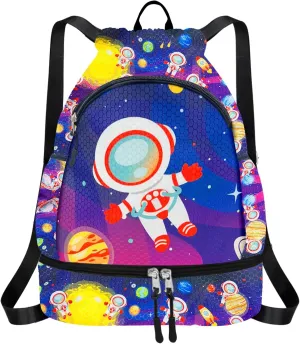 RLGPBON Drawstring Backpack for Kids,Youth Gym Dance Beach Swim Travel Bag for Girls and Boys with Two Water Bottle Holders