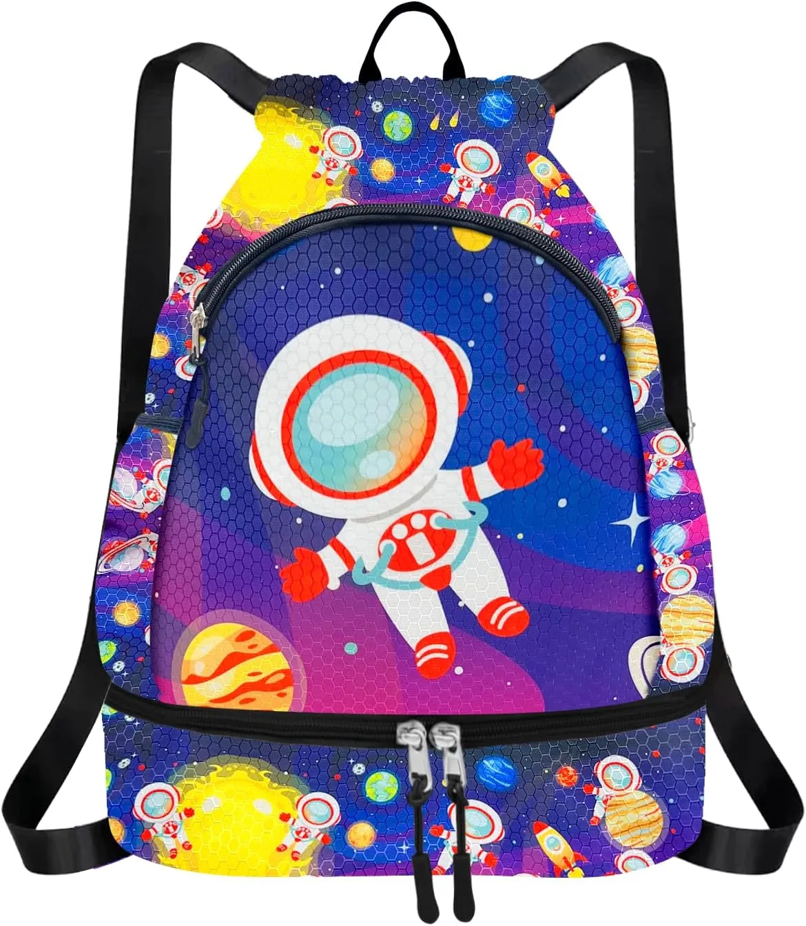RLGPBON Drawstring Backpack for Kids,Youth Gym Dance Beach Swim Travel Bag for Girls and Boys with Two Water Bottle Holders