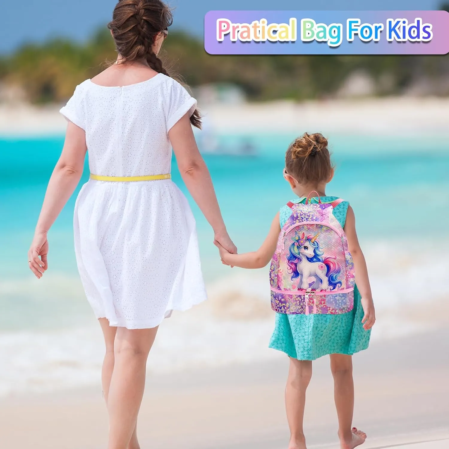 RLGPBON Drawstring Backpack for Kids,Youth Gym Dance Beach Swim Travel Bag for Girls and Boys with Two Water Bottle Holders