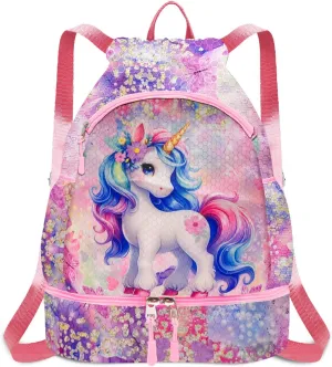 RLGPBON Drawstring Backpack for Kids,Youth Gym Dance Beach Swim Travel Bag for Girls and Boys with Two Water Bottle Holders