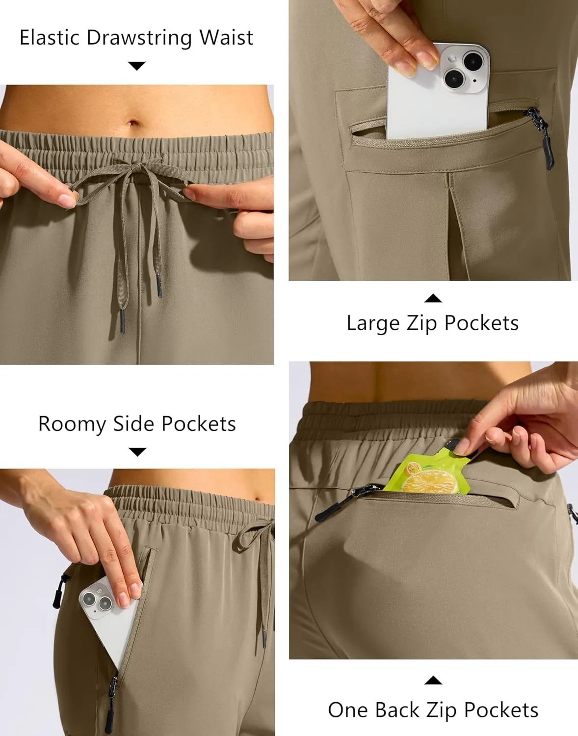 SANTINY Women's 10'' Lightweight Hiking Cargo Shorts with 5 Zipper Pockets Quick Dry Summer Long Travel Golf Shorts for Women