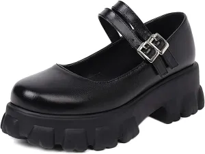 Scaoruki Women Fashion Loafers Platform Chunky Heels Slip on Shoes
