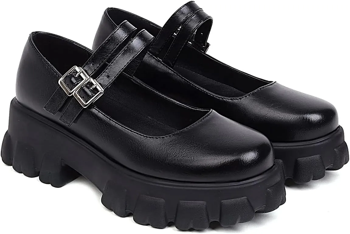 Scaoruki Women Fashion Loafers Platform Chunky Heels Slip on Shoes