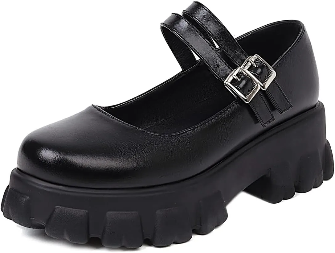Scaoruki Women Fashion Loafers Platform Chunky Heels Slip on Shoes
