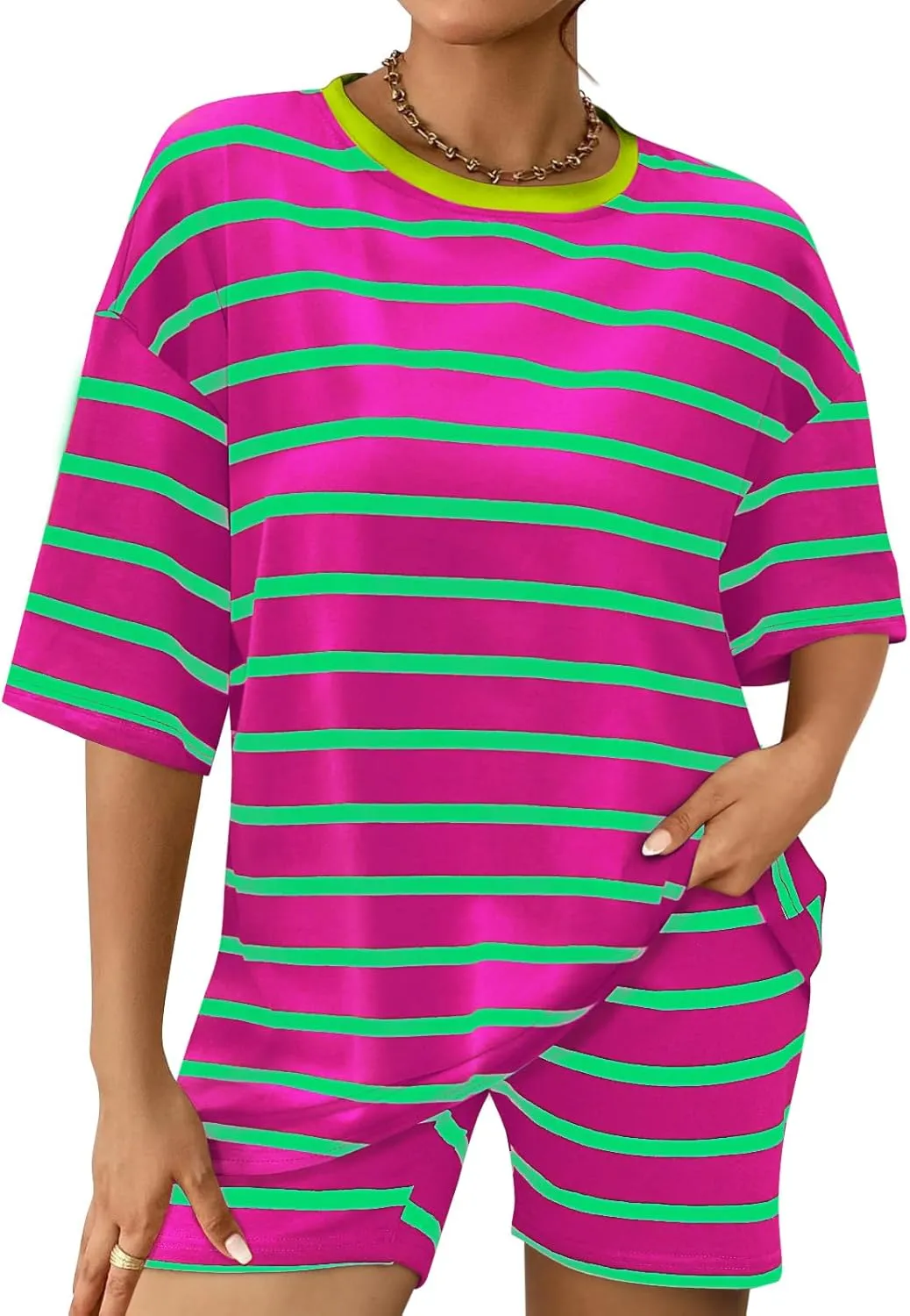Shorts Sets Women Striped Outfits Oversized T Shirts 2025 Striped Lounge Wear Summer Outfits Tracksuit