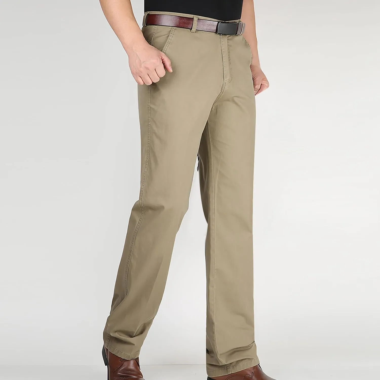 Slim Fit Dress Pants for Men 2023 Fashion Causal Flat Front Solid Straight Legs Regular Fit Buckle Zipper Trouser