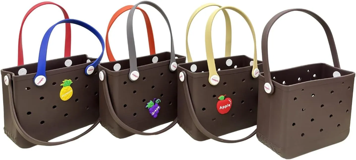Small Rubber Beach Tote Bag, Open Top Portable Outdoor Travel Bag for Beach Picnic Pool Outings