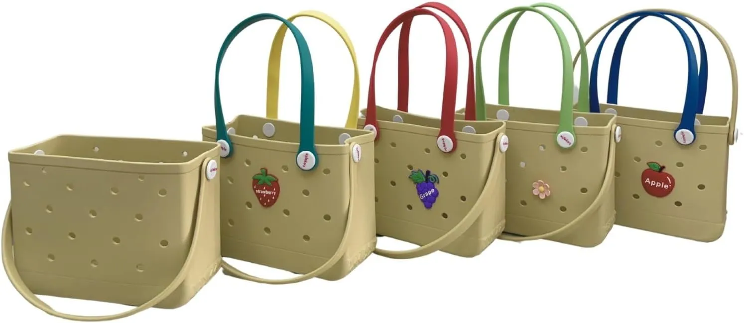 Small Rubber Beach Tote Bag, Open Top Portable Outdoor Travel Bag for Beach Picnic Pool Outings