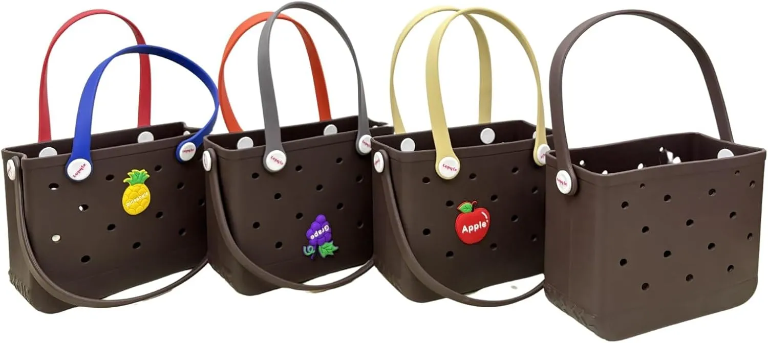 Small Rubber Beach Tote Bag, Open Top Portable Outdoor Travel Bag for Beach Picnic Pool Outings
