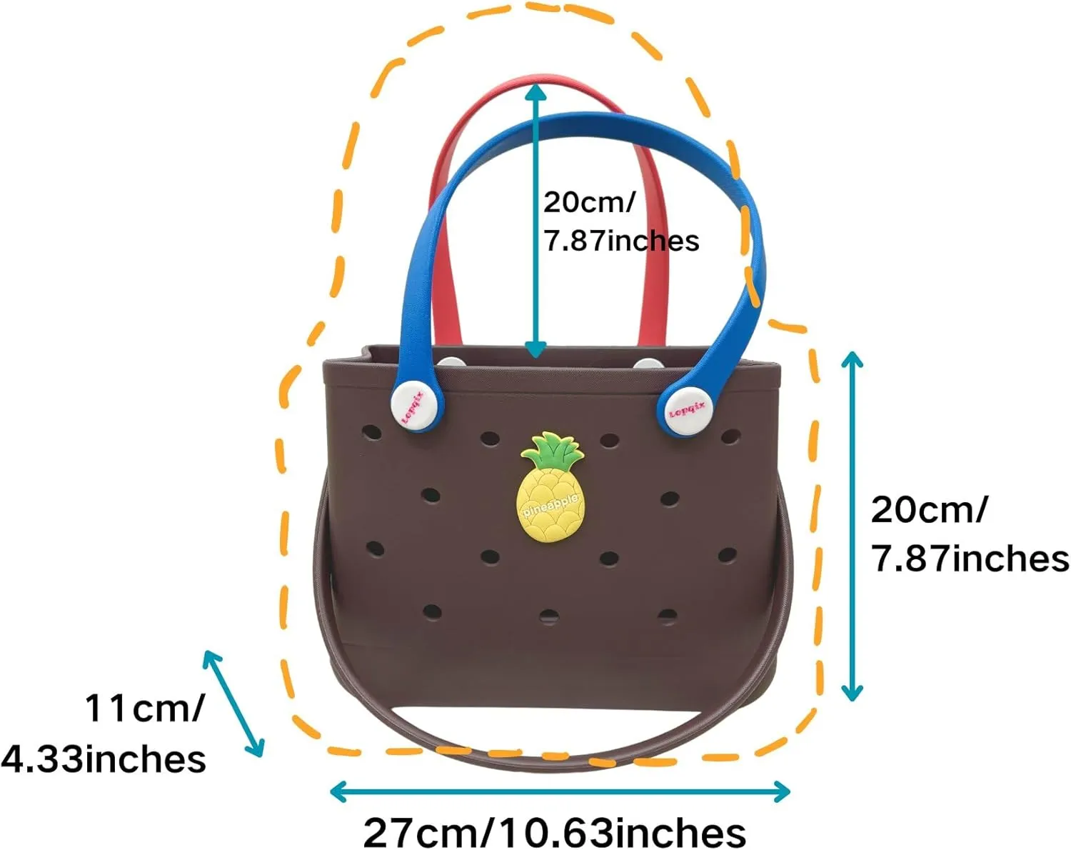 Small Rubber Beach Tote Bag, Open Top Portable Outdoor Travel Bag for Beach Picnic Pool Outings