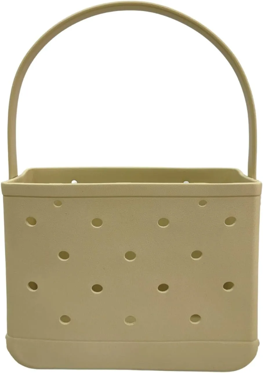 Small Rubber Beach Tote Bag, Open Top Portable Outdoor Travel Bag for Beach Picnic Pool Outings