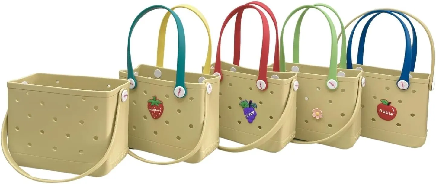 Small Rubber Beach Tote Bag, Open Top Portable Outdoor Travel Bag for Beach Picnic Pool Outings
