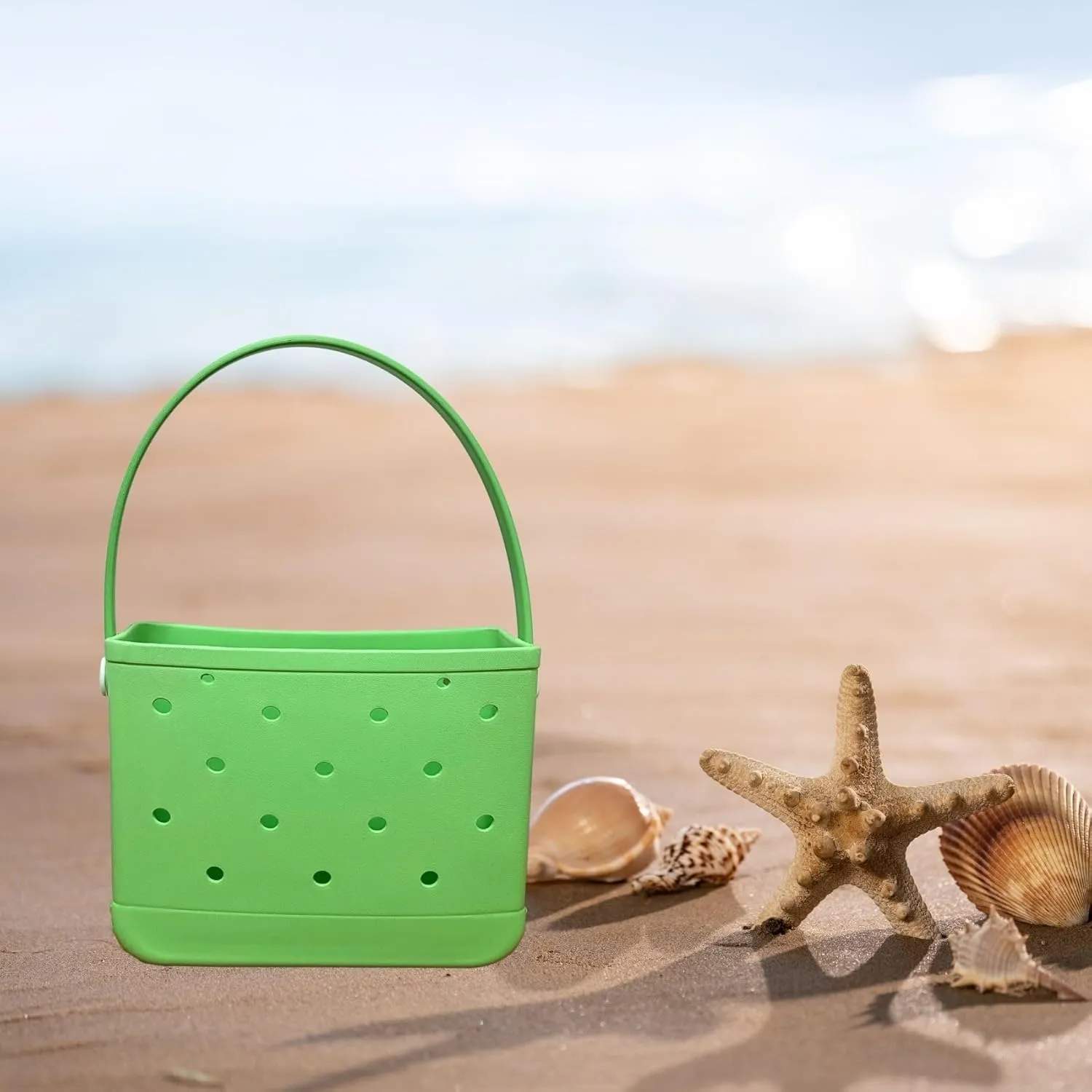 Small Rubber Beach Tote Bag, Open Top Portable Outdoor Travel Bag for Beach Picnic Pool Outings