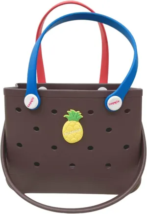 Small Rubber Beach Tote Bag, Open Top Portable Outdoor Travel Bag for Beach Picnic Pool Outings