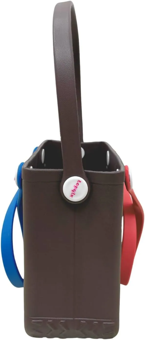 Small Rubber Beach Tote Bag, Open Top Portable Outdoor Travel Bag for Beach Picnic Pool Outings