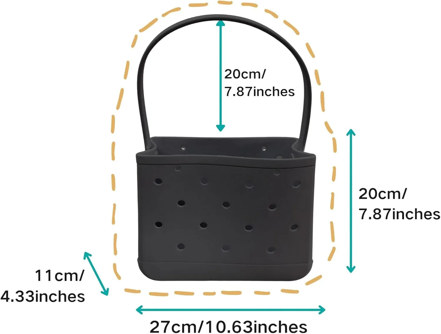 Small Rubber Beach Tote Bag, Open Top Portable Outdoor Travel Bag for Beach Picnic Pool Outings