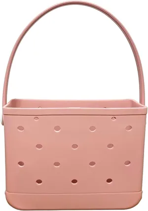 Small Rubber Beach Tote Bag, Open Top Portable Outdoor Travel Bag for Beach Picnic Pool Outings