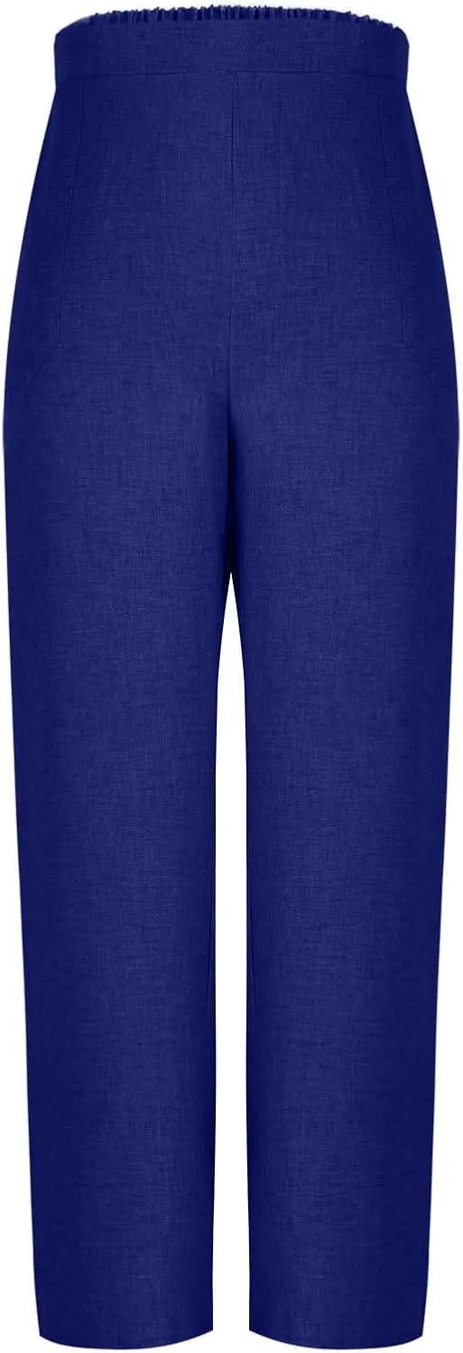 Straight Leg Trousers for Women Business Casual Work Pants Stretchy Wide Leg Elastic High Waist Slacks with Pockets