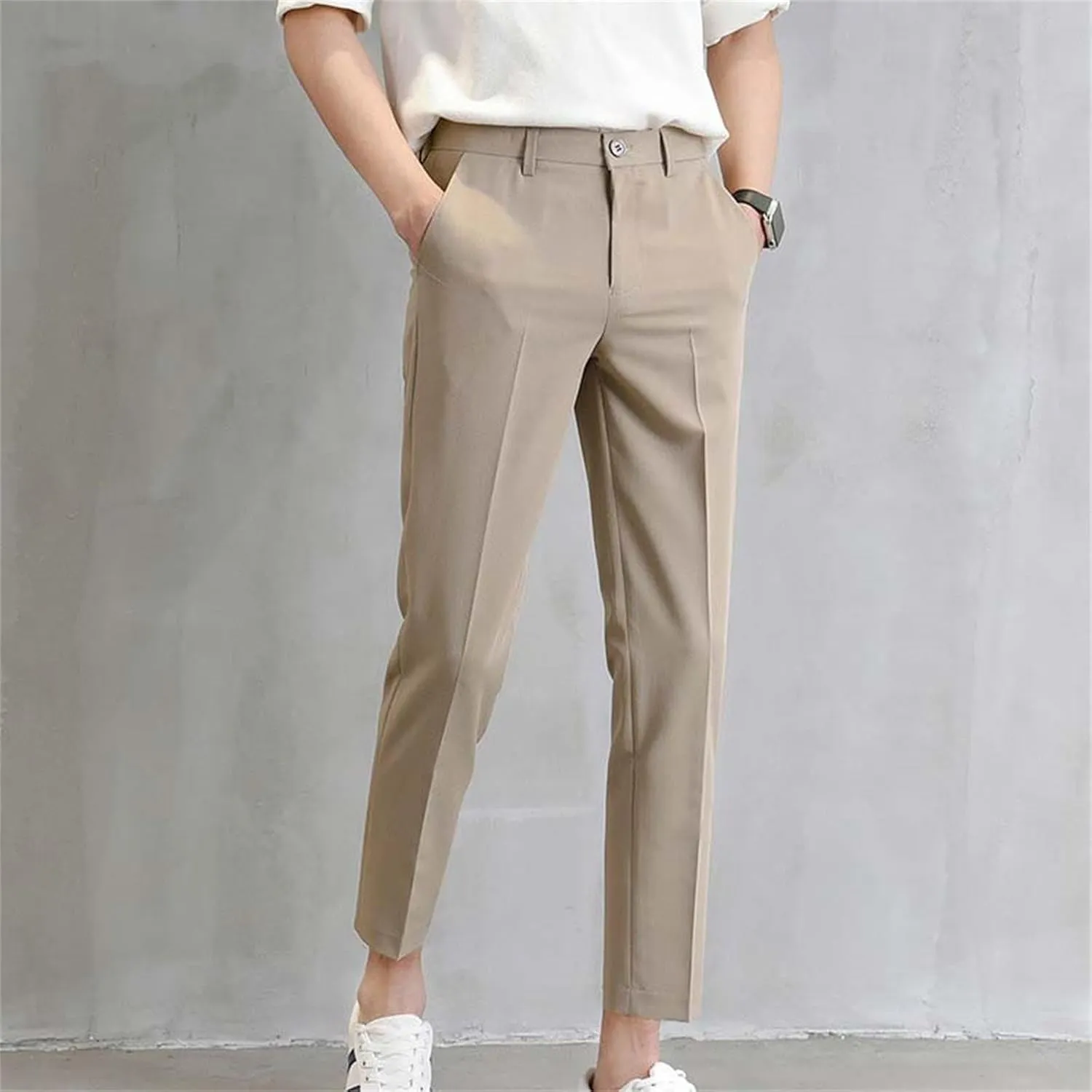 Summer Slim Fit Small Foot Casual Business Cropped Suit Pants Foam