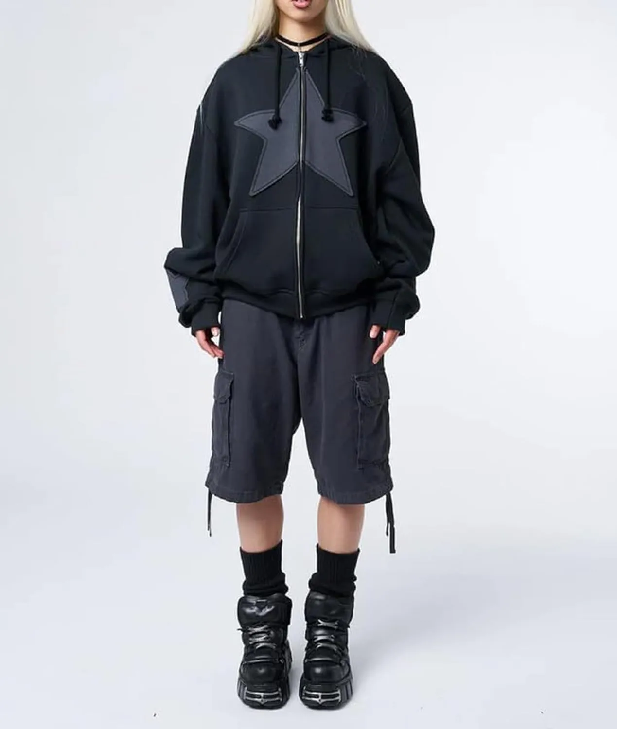Sunwittafy Women's Aesthetic Zip Up Hoodie Y2k Long Sleeve Oversized Hooded Sweatshirt Fashion Jacket Vintage Streetwear