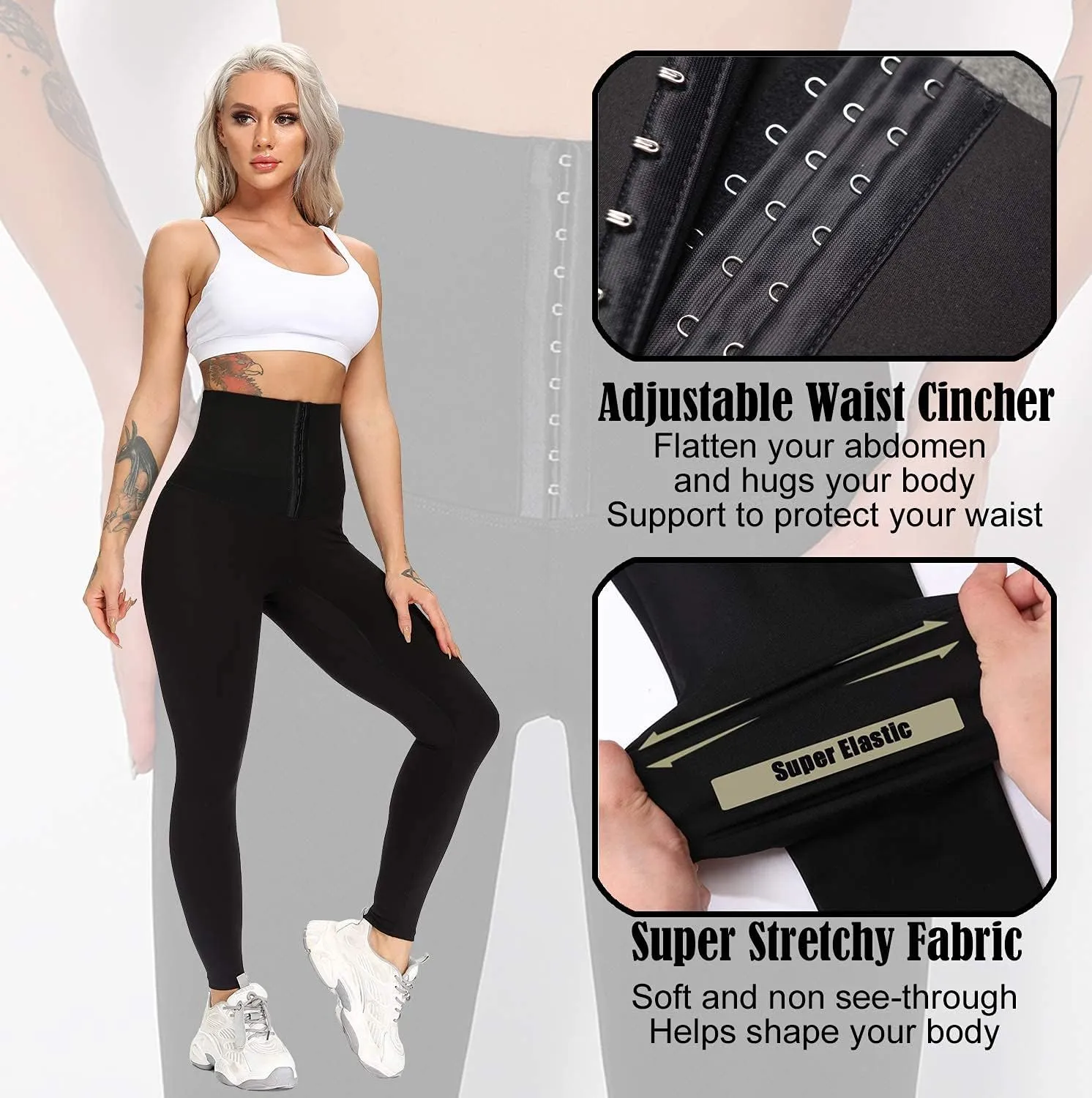 Super High Waist Corset Leggings for Women Shaper Leggings with Waist Trainer Compression Yoga Pants