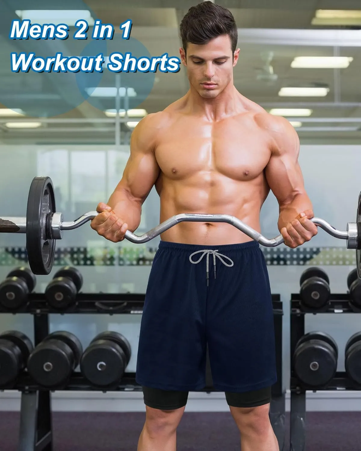 Sureio 3 Pcs Men's 2 in 1 Running Shorts 7 Inch Quick Dry Athletic Workout Shorts with Liner Phone Pockets Towel Loop