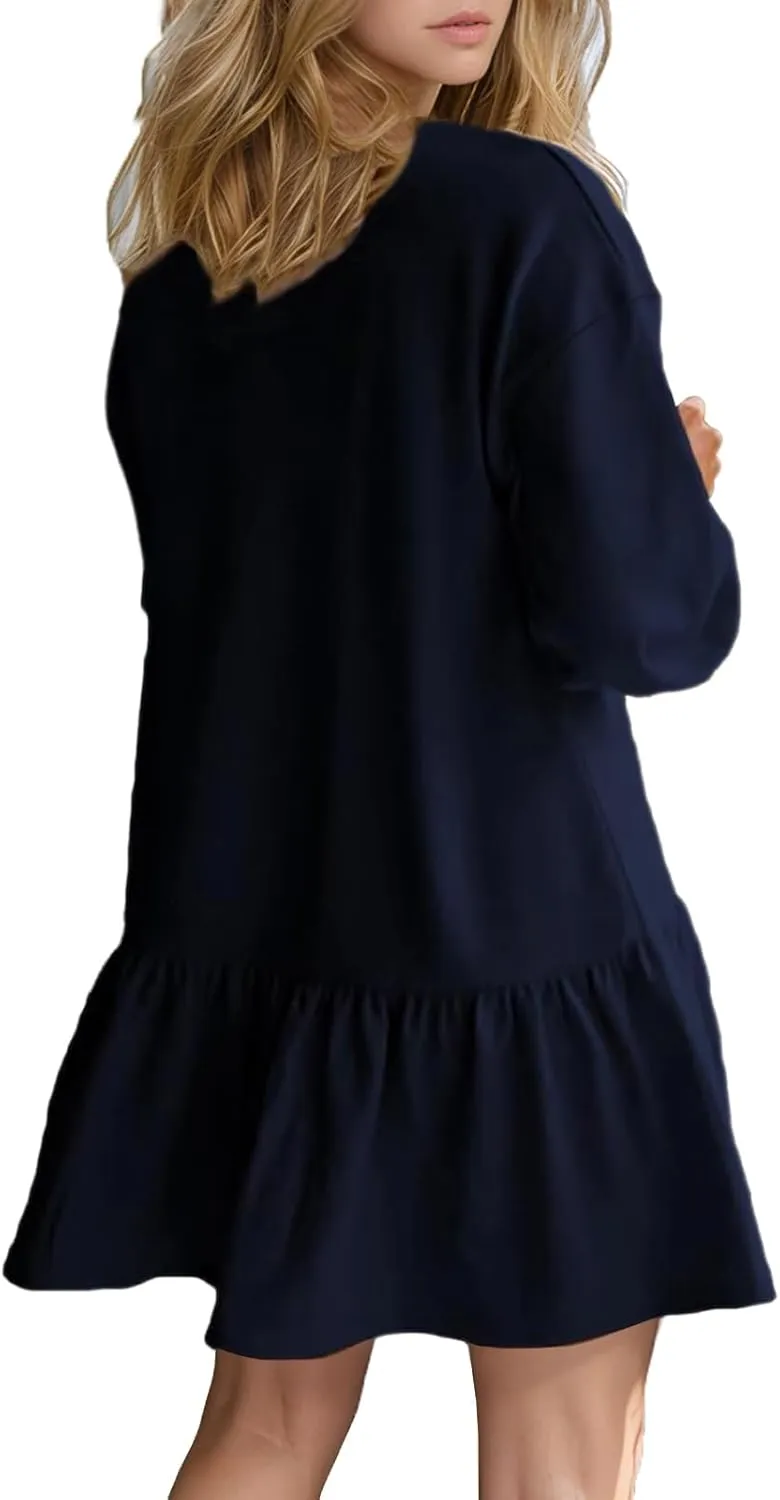Sweatshirt Dress Women Long Sleeve Crew Neck Pullover Tops Patchwork Oversized Sweatshirt Casual Mini Dresses Y05