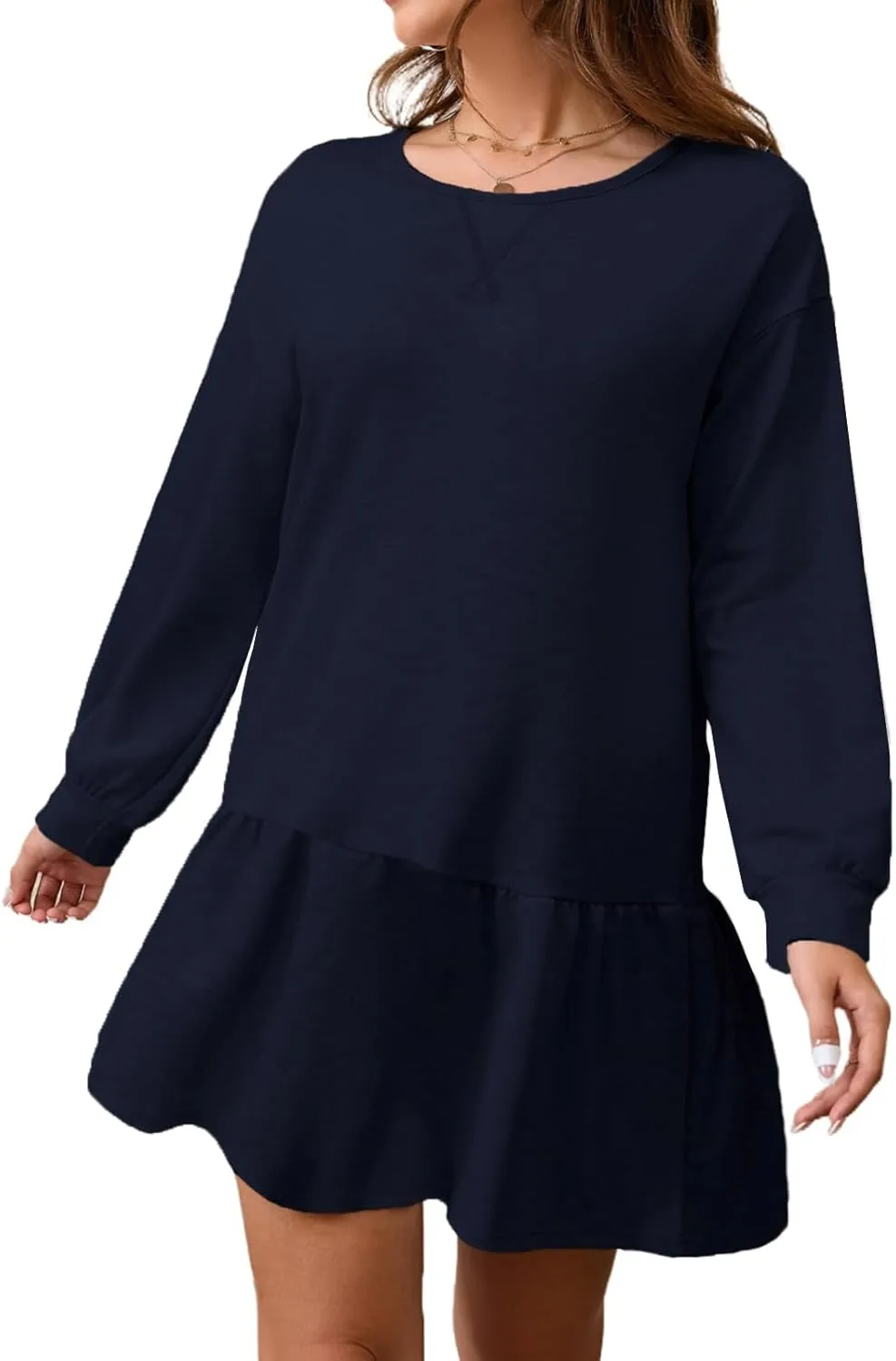 Sweatshirt Dress Women Long Sleeve Crew Neck Pullover Tops Patchwork Oversized Sweatshirt Casual Mini Dresses Y05